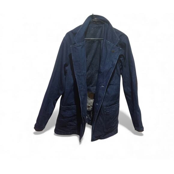 VTG Scandia Woods Denim Chore Jacket w/ Suede Trim Elbow Patches Large Button Up - Picture 10 of 10